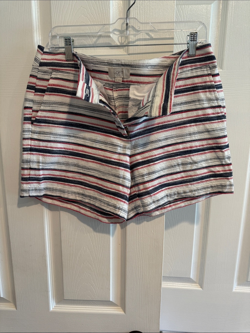 LOFT White Striped Shorts with Red & Navy Accents